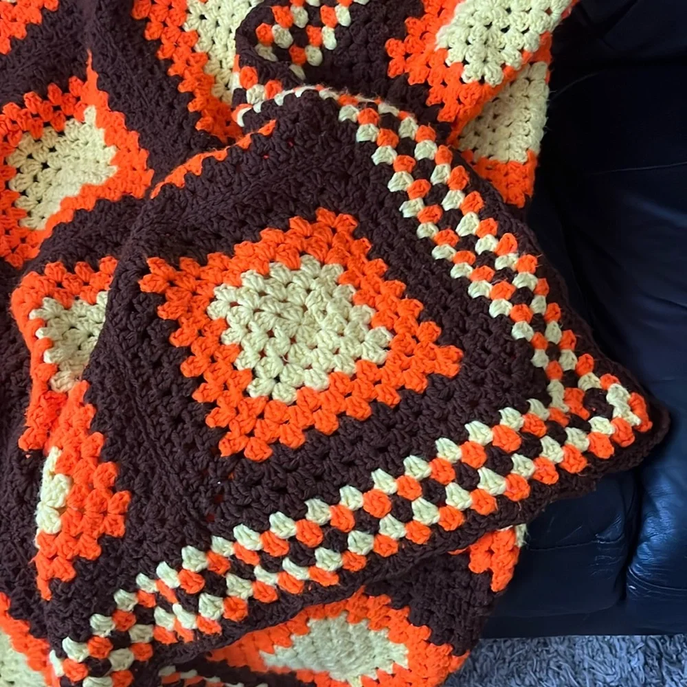 Granny Square Boho Crochet Blanket Cottagecore Country Cabin Farmhouse Rustic